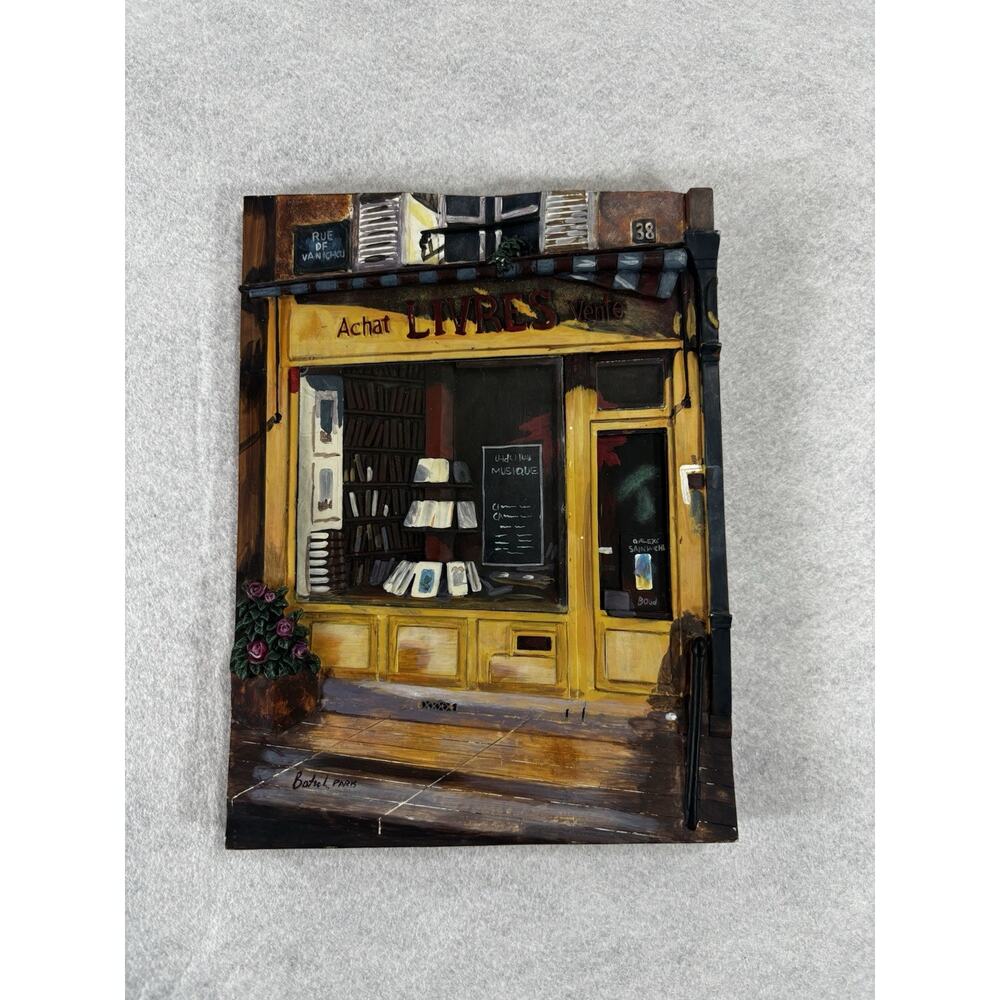 Vintage George Botich 3D Resin Relief Wall Plaque France Bookshop Storefront 8x6